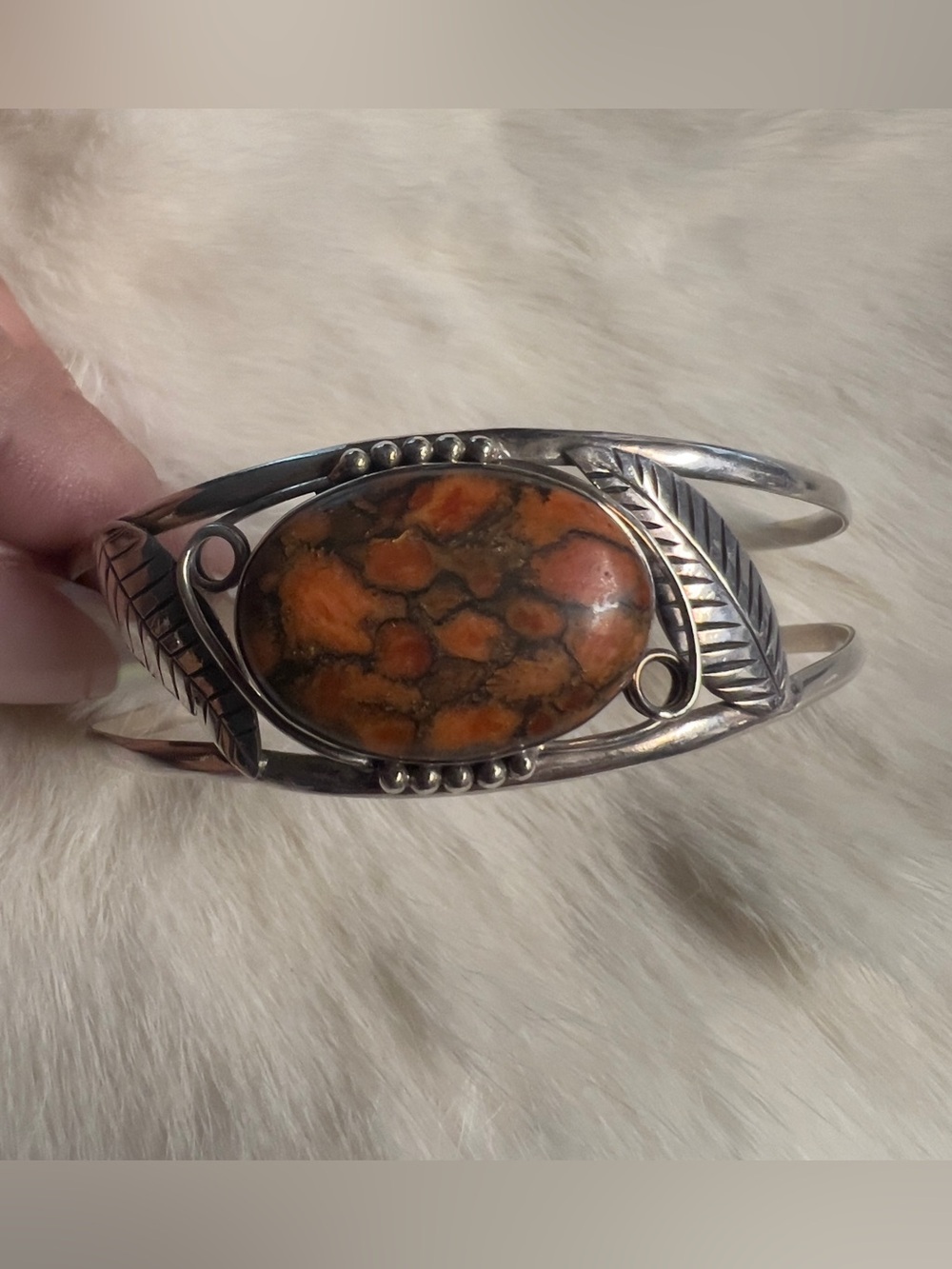 Sterling Silver Orange Jasper Cuff Bracelet